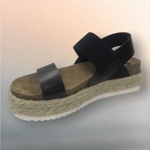 Big Buddha Black Platform Jute Sandals Y